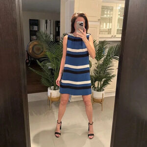 Blue Striped 100% Silk A-Line  Dress, Judith and Charles, US 4